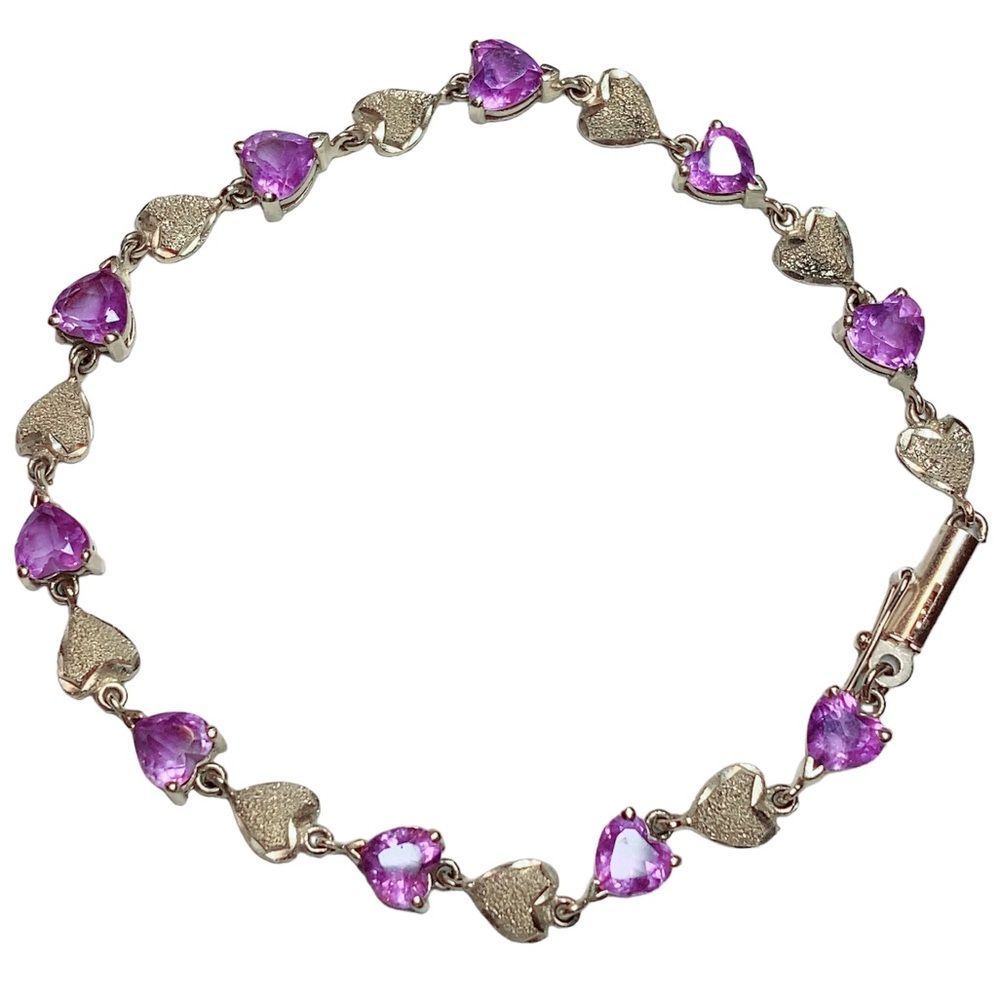 14K 14KT Yellow Gold Heart and Amethyst Gold Tennis Bracelet